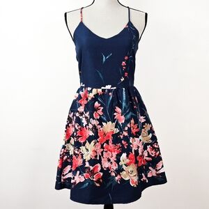 EUC Love, Zoe Floral Navy Fit and Flare Dress
